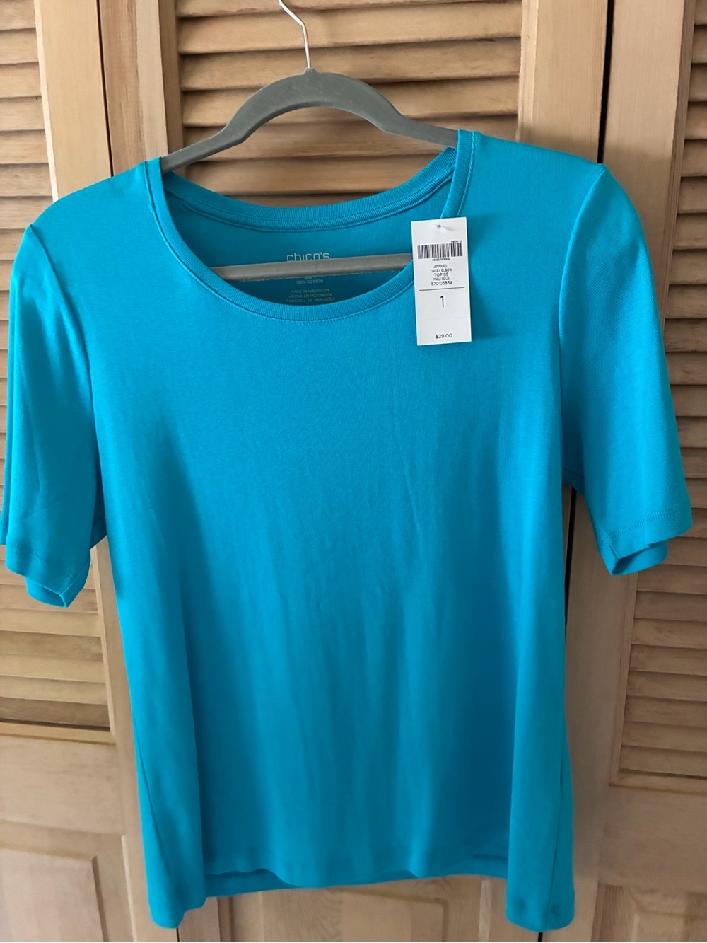 Chico's Bright Turquoise Short Sleeve Scoop Neck Tee